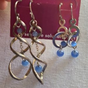 Spiral Blue Periwinkle Stone Earring Set of 2 Bundle